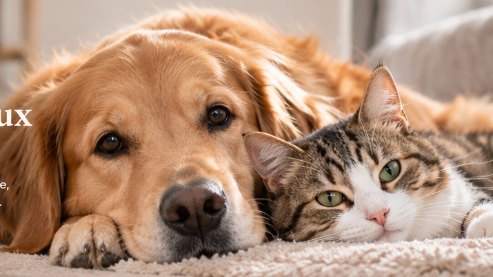 Chien et chat installés ensemble dans un intérieur chaleureux